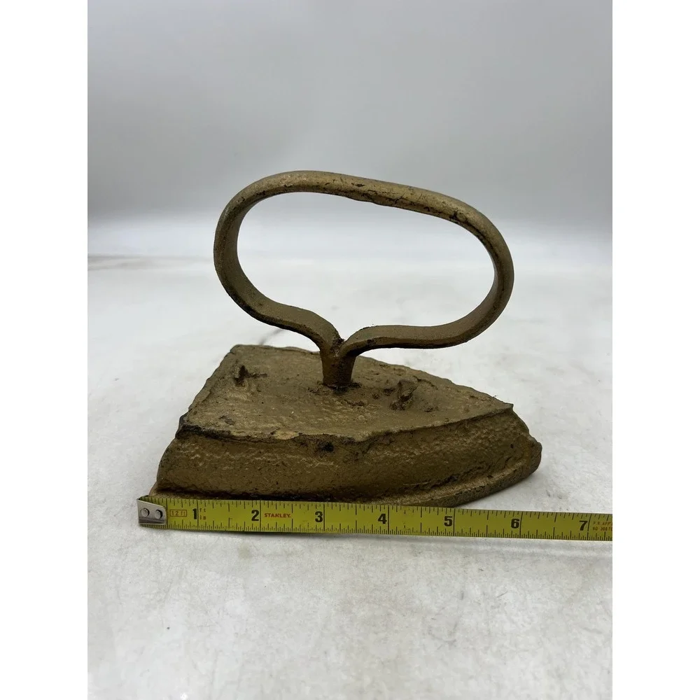 Vintage Cast Iron Sad Iron Gold Painted Doorstop Primitive Antique Decor 6